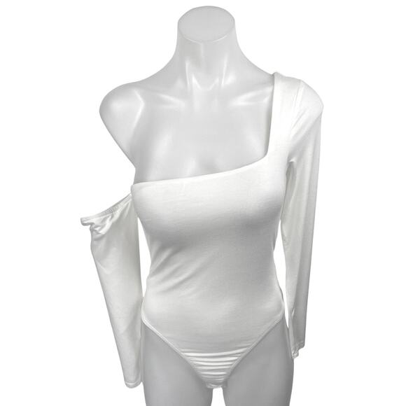 Superdown Womens White Off Shoulder Long Sleeve Thong Bodysuit Blouse Top Size S - Picture 1 of 4